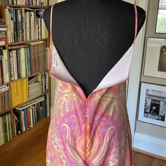 Cerruti 1881 Maxi Dress Paisley Print Slim Spaghetti Strap Back Zip Pastel 2/4 - Picture 3 of 10